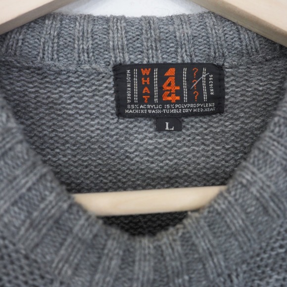90s Vintage Gray Knit Sweater Cable Knit Mens Womens Size M/L - Picture 4 of 6